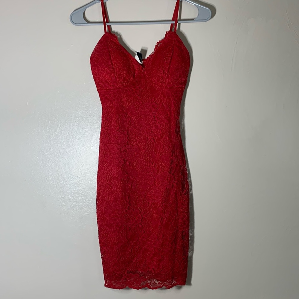 Cute red lace mini dress